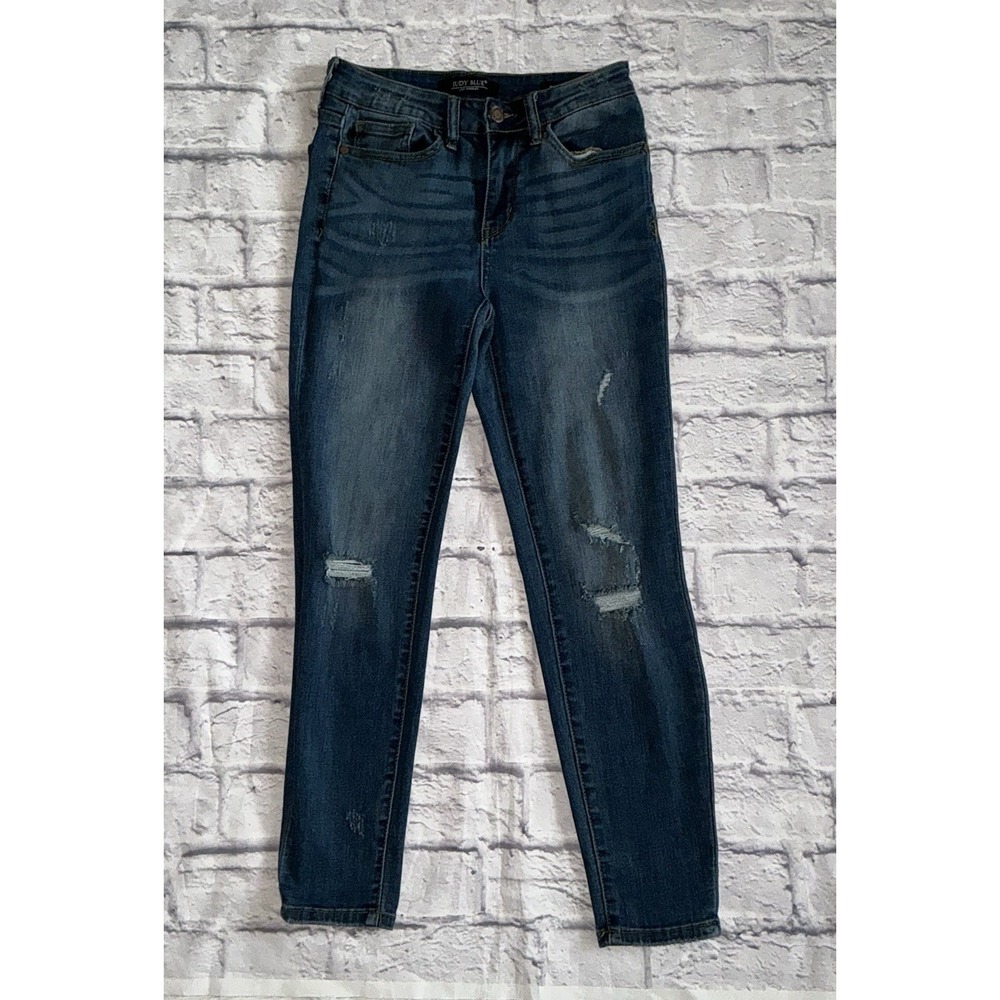 Judy Blue Jeans Adult Size 27 Stretch Mid Rise Relaxed Fit Distressed‎ Womens